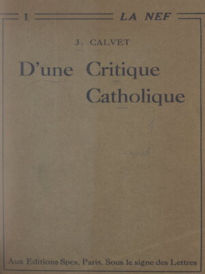 cover image of D'une critique catholique